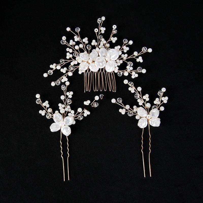 White Pearl Bride Combs 3 pieces 671252216580 - COCOMELODY